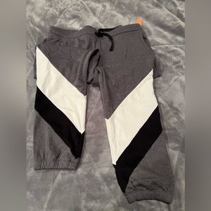Grey,white,and black joggers.